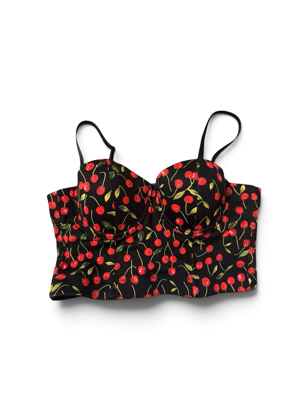 Black Cherry Print Crop Bustier Top